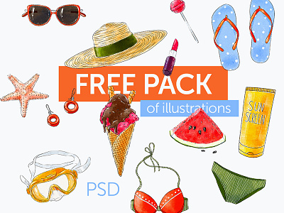 Free Summer Illustration Pack PSD freebies illustration illustration art psd