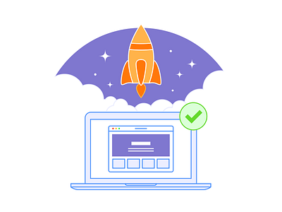 Laptop & Rocket app checkmark clouds computer icon illustration laptop missile rocket star top website