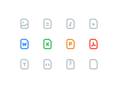 Juicy File Icons code doc documents excel file icon file types icon icon set iconography juicy music outline icon pdf powerpoint ppt rounded corners text file video word zip archive