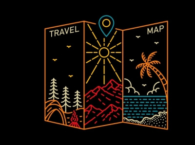 Travel Map T-Shirt adventure apparel backpacker beach camping hiking maps monoline mountain national park nature outdoors outline summer surfing tattoo travel tropical tshirt vacation