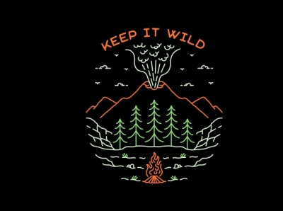 Keep It Wild 1 T-Shirt adventure apparel camp camping hiking holiday lava monoline mountain national park nature outdoors outline tattoo travel tshirt volcano wildlife