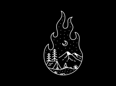 Campfire and Adventure 1 T-Shirt adventure apparel bondfire camp campfire camping fire hiking holiday monoline mountain national park nature outdoors outline tattoo tent travel tshirt vacation