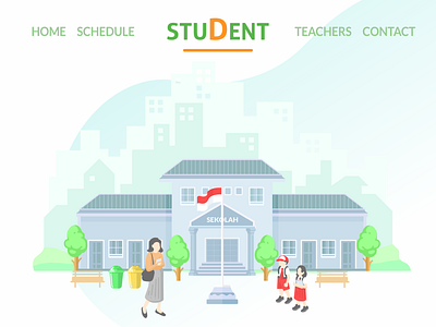 Student Landing Page app building children city college education illustration kids school smart student teacher trees ui ux web