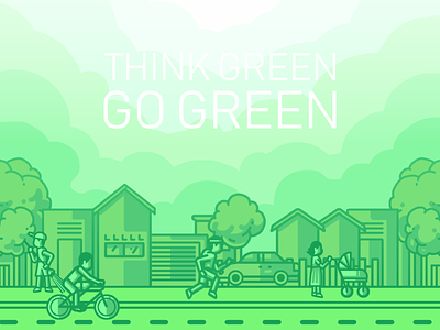 Think Green Go Green bike city earth go green green health home house morning people think trees village