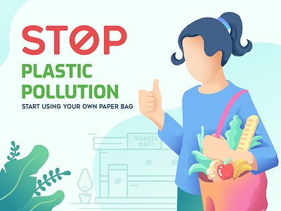 Stop Plastic Pollution bag flower fruits girl go green gree paper bag plastic pollution shop shopping vegetable woman women