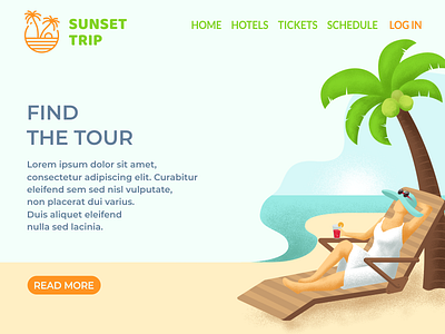 Sunset Trip adventure beach coconut girl holiday hotels landing landing page page summer sunset ticket tour trees trip website woman