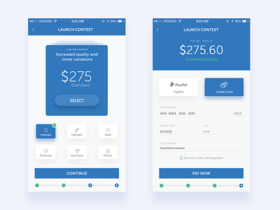 Contest Pricing and Payment Page app clean flat icon ios payment details price table pricing ui ux