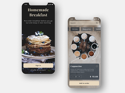 Cafe App Concept application breakfast categories coffee dark figma main screen mobile order product sign in