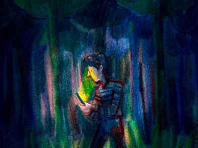 iPhone in the woods drawing illustration pencil