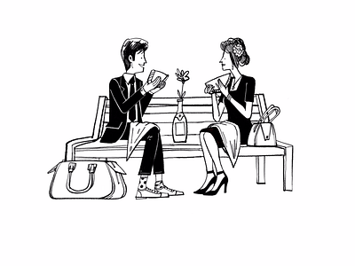 Romantic meal black and white book illustration character humour illustration line drawing people spot illustration