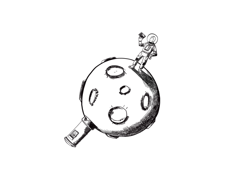 Space post black and white line drawing humour space illustration character