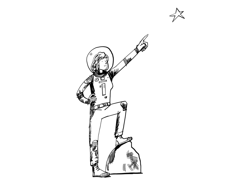 Explorer line drawing black and white monochrome illustration character