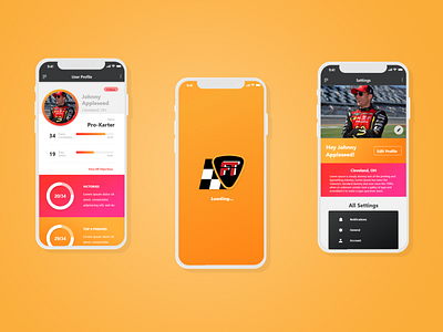 FastTrax App Idea app branding dailyui design fasttrax go kart illustration logo mobile profile settings ui user profile