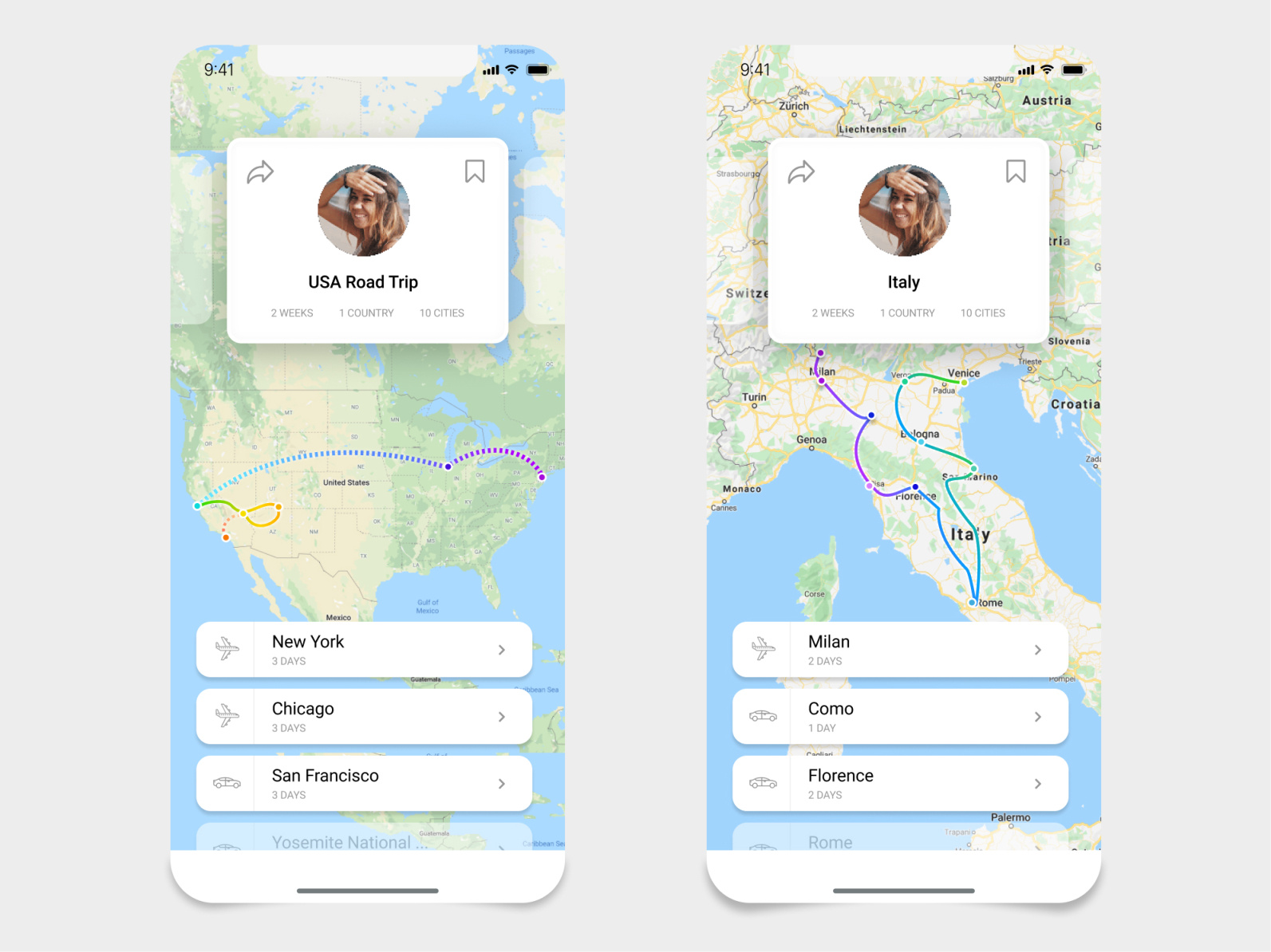 Travel Route App by Nadine on Dribbble