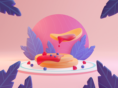 Bon Appetit! 🥞 3d 3d artist 3d modeling abstract blender blender3d composition cook delivery design flowers fruits inspiration leaves pancakes raspberry