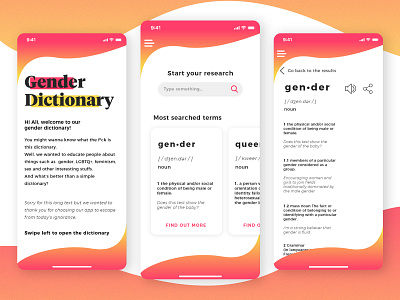 Gender Dictionary app design apple cards dictionary gender gradient iphone mobile mobile app mobile app design mobile design sketch ui ui design uidesign uiux user inteface vocabulary
