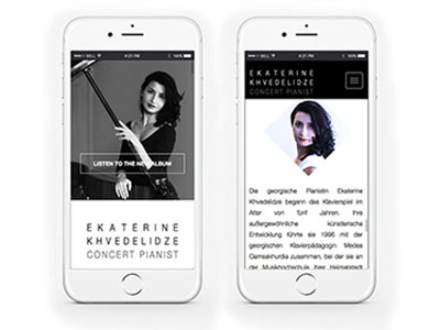 Ekaterine Khvedelidze Website Responsive Design black music one page photography pianist responsive web webdesign white