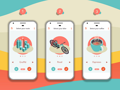 Step by step process for la bicicleta App app design icon illustration landing page ui ux web