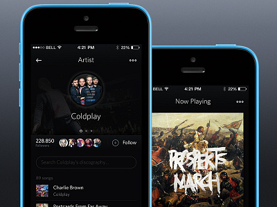 ♫ Music dribbble ♫ app artist dark ios iphone mobile music music player web whitney wip