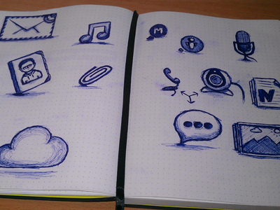Icons :) adressbook chatbubble icons messaging phone sketch sketchbook social webcam