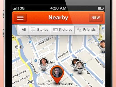 Friends nearby - WIP app filter friends iphone iphone app map mobile orange pinpoints