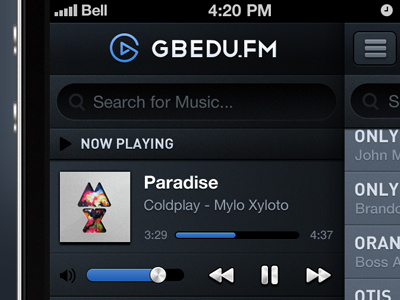 iOS Music player black blue dark grey ios iphone mobile music music player paradise player