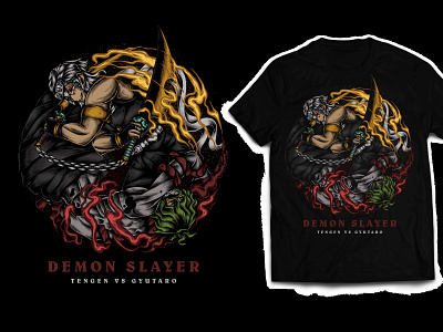 DEMON SLAYER TSHIRT DESIGN ( ARTWORK FOR SALE ) anime apparell artworkforsale branding clothing demon slayer illustration kimetsu no yaiba tengen tshirt tshirt design