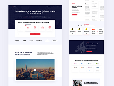 Desktop landing page layout for Omnipack desktop landing page layout fulfillment landing page logistics ui webdesign website design