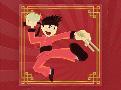China na Caixa bruce lee character china china in box chinese chinês illustration ilustração kung fu mascot mascote personagem restaurant restaurante yakisoba