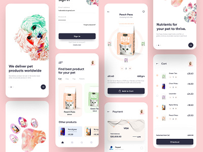 Pet Food Mobile App (Full) 2020 trend app app design cart delivery app food app illustration landing page mobile app pet pet adoption pet food ui ux visual design