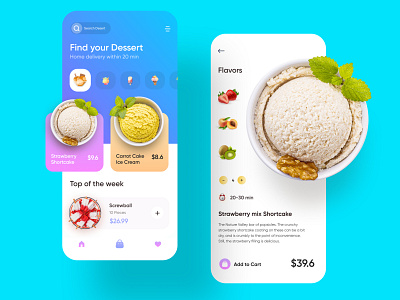 Dessert Mobile App 2020 trend app design app designer chocolate delivery app food food app grocery app icecream ios ios app design minimal mobile app new style rakib ui uiux ux visual design