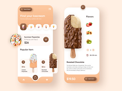 IceCream App 2020 trend app design app designer chocolate delivery app food food app grocery app icecream illustration ios minimal mobile app rakib ui uiux ux visual design