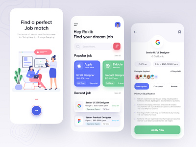 Job finder app | Job App 2020 trend app design app ui finder ios app design job job app job finder job list minimal mobile design modern product search job ui uiux ux