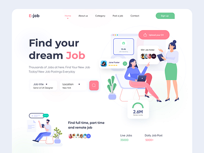 Job Finder Website Design 2021 trend creative finder home page illustration job job app job finder job finder website job list job website minimal modern product search job ui uiux ux web design website design