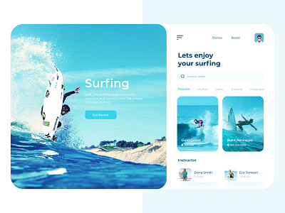 Surfing Web App 2020 trend adventure android app app design illustration mobile app summer surf surf app surface design surfboard surfers surfing surfing app surfing website tour travel ui ux