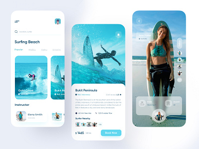 Surfing App | Summer Surf 2020 trend adventure android app app design illustration mobile app summer surf surf app surfboard surfers surfing surfing app tour travel ui ux