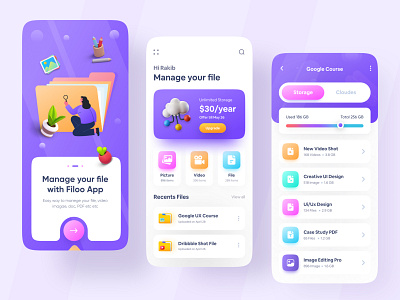 File Manager App app design app ui cloud app colorful file management file manager file sharing file storage folder mobile app popular statistic storage storage app ui design user experience