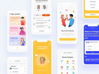 Inner. Find out how your feelings matches with people nearby app chat company contacts emotion feelings friend intention interface location log match mention onboarding plans quiz social statistic ui ux