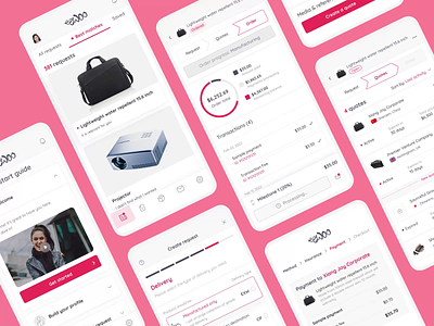 Eewoo mobile. Sourcing marketplace in your pocket. animation app branding buyer cards chart design figma marketplace mobile navigation product red saas sourcing supplier tabs ui user interface ux