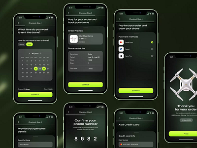 Mobile app for renting quadrocopter. Checkout process app branding checkout design drone figma graphic design marketplace quadrocopter rent ui user interface ux