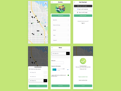 BikeRentApp app design flat minimal ui ux web
