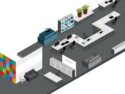 Fathom Office flat isometric minimalism office white