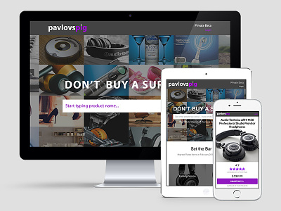 Pavlov's Pig Responsive site android commerce design ios ipad mobile purple shopping responsive review tablet web