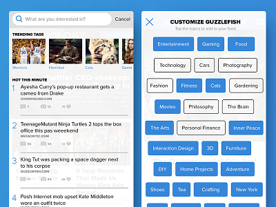 Guzzlefish Search + Tags Concepts android app blue filters ios mobile overlay search tag ui ux