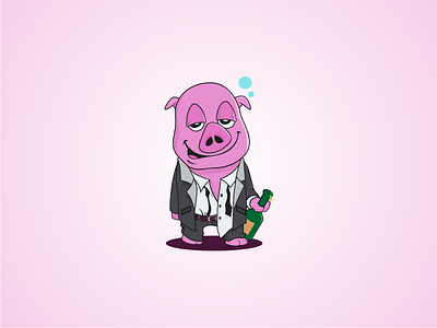drunken little piggy character mascot pig pink