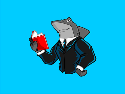 refined. book character cocky cool education mascot read reading red shark smile