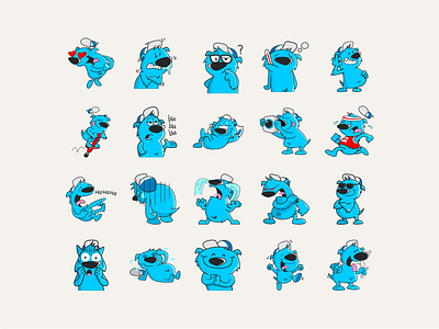all 20 poses blue character illustration instasize mascot sticker