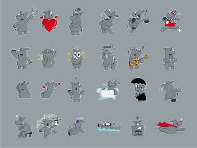 all 24 poses bacusa badak character mascot rhino stickers