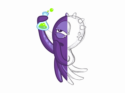 hmmm..... i think i'm missing something character chemical lab mascot monster octopus purple sketch think