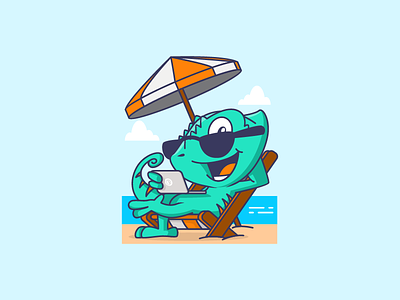 Digital Nomad beach chameleon character digital nomad illustration mascot namilurihas stickers